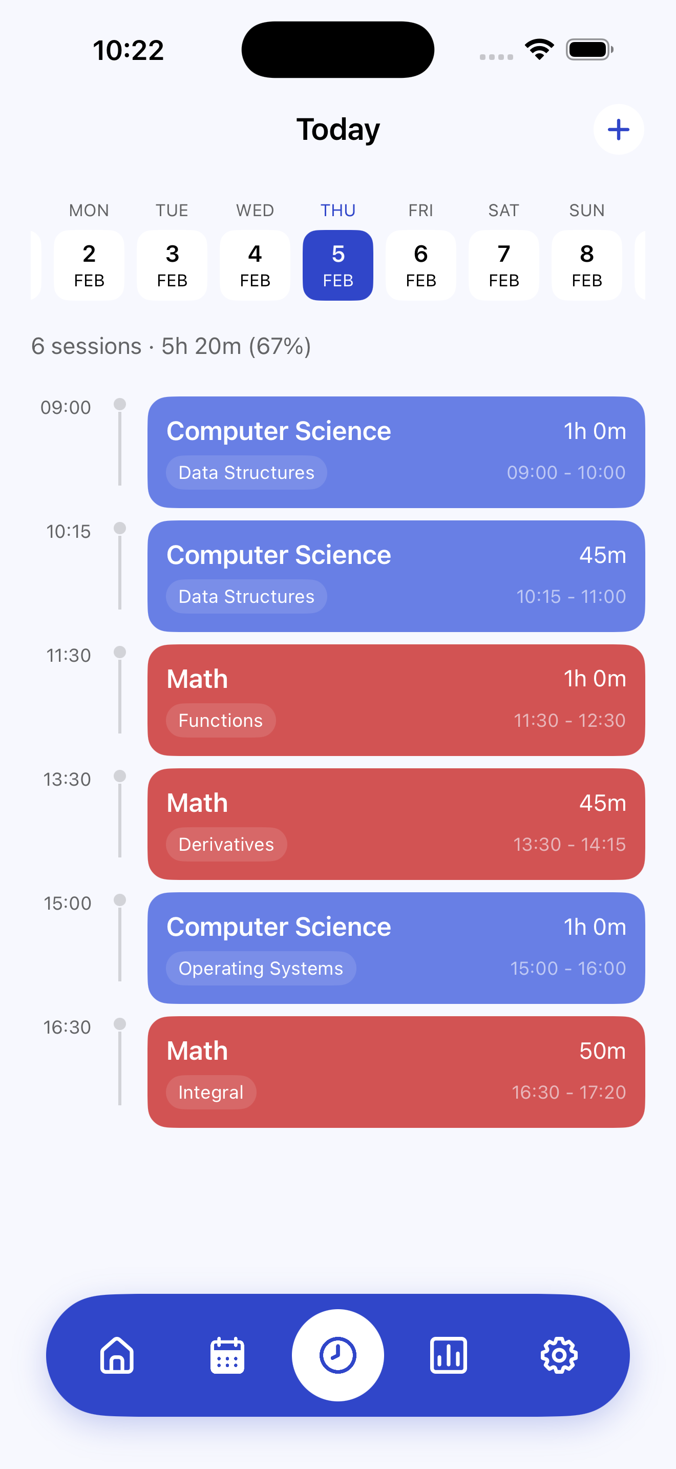 Daily plan view with tasks and schedule